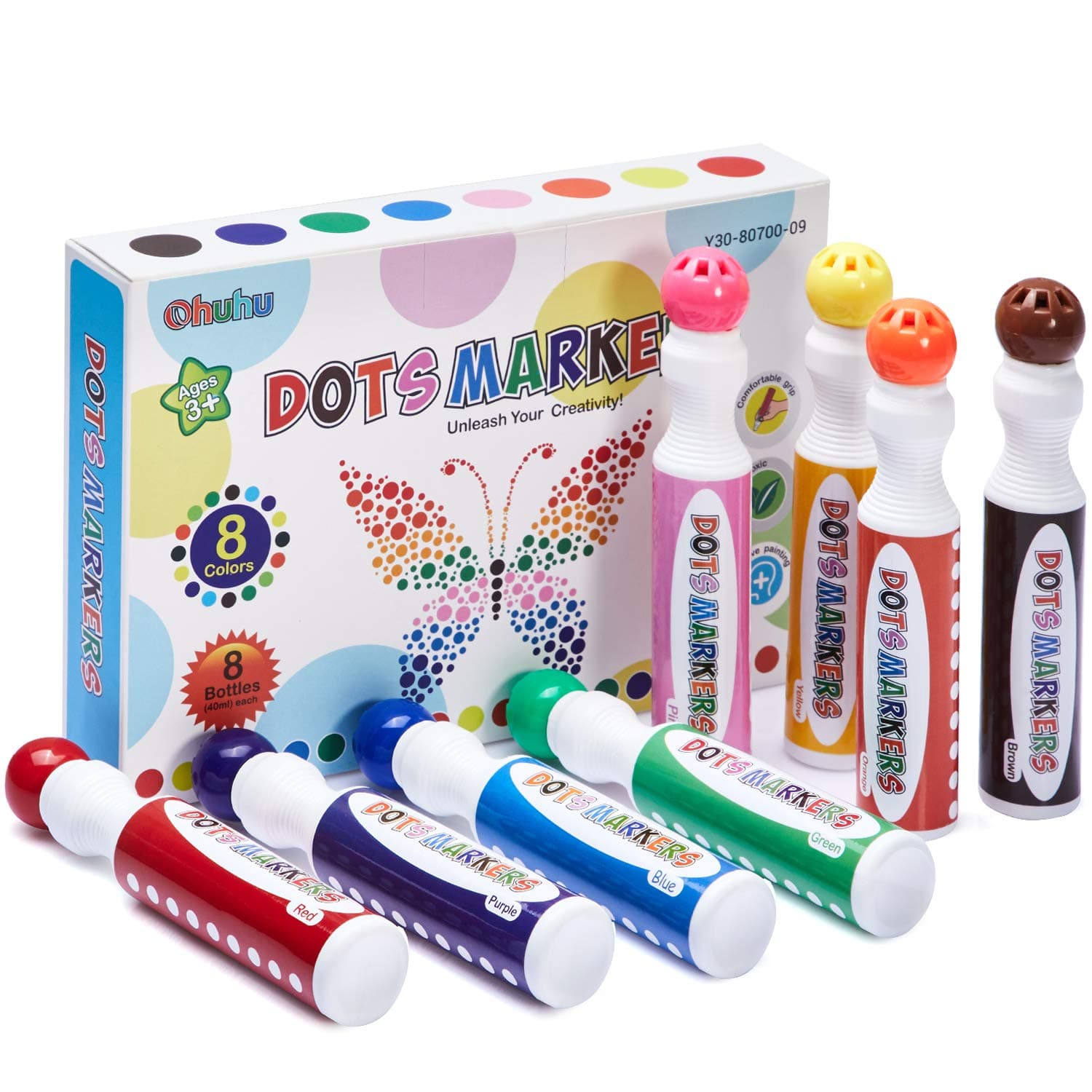 Ohuhu Dot Paint Markers Kit, 8 Colors (40 Ml, 1.41 Oz.) [Water-Based N