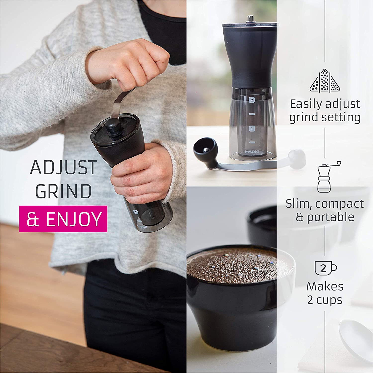 Hario Ceramic Coffee Mill Mini-Slim Plus Coffee Grinder