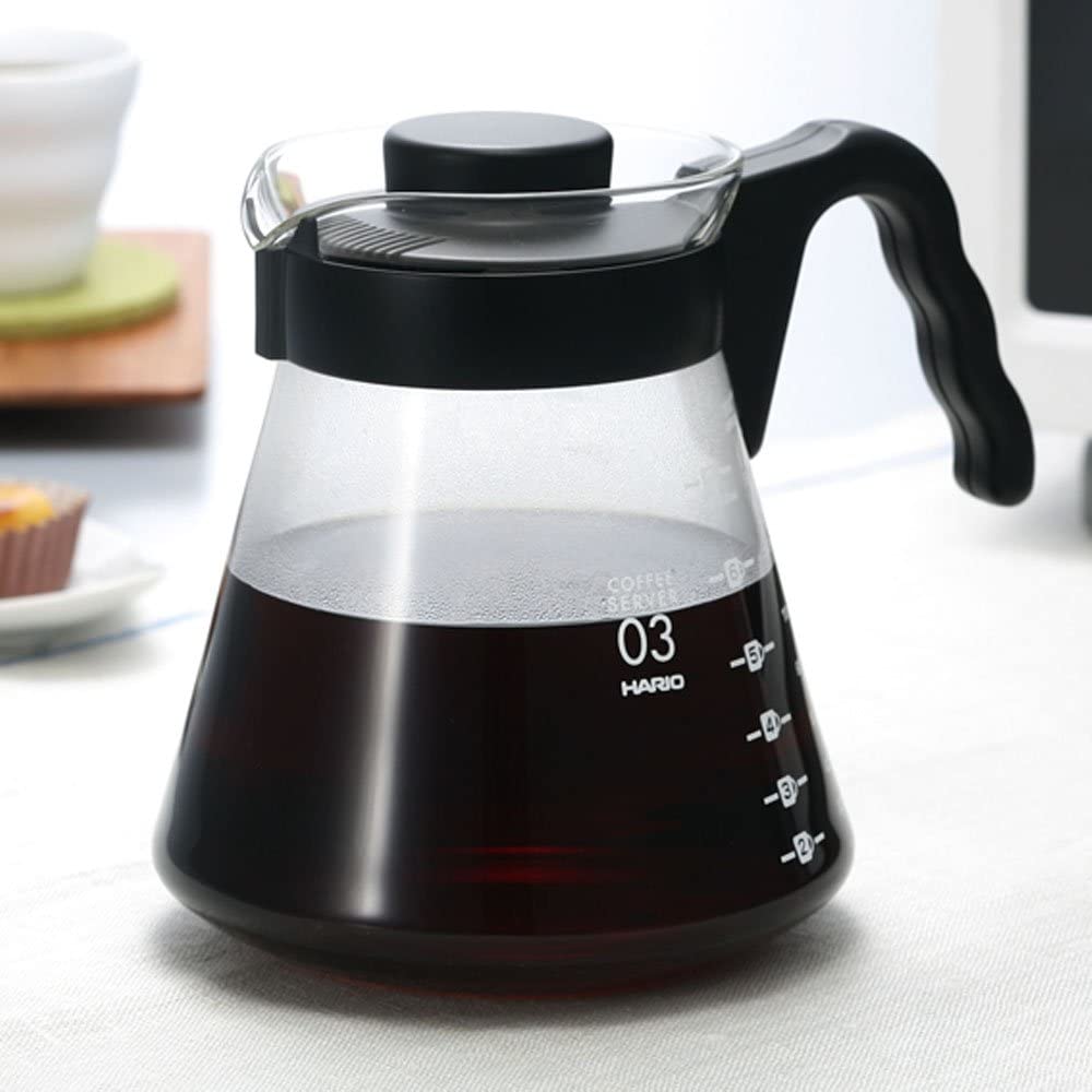 HARIO V60 玻璃咖啡杯，1000 毫升，黑色，尺寸 03