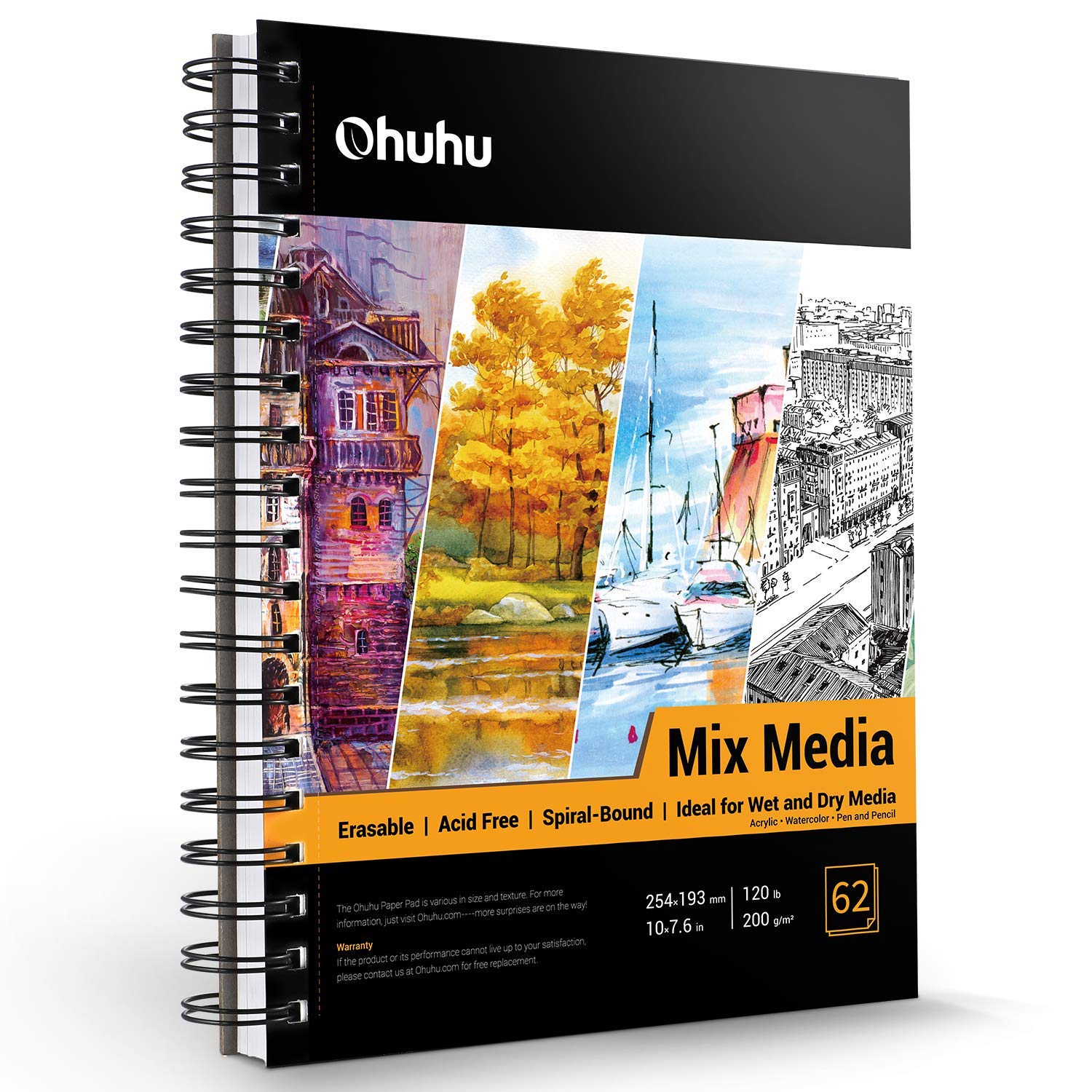 Ohuhu Mixed Media Art Sketchbook 120 LB/200 GSM Heavyweight 124 Pages