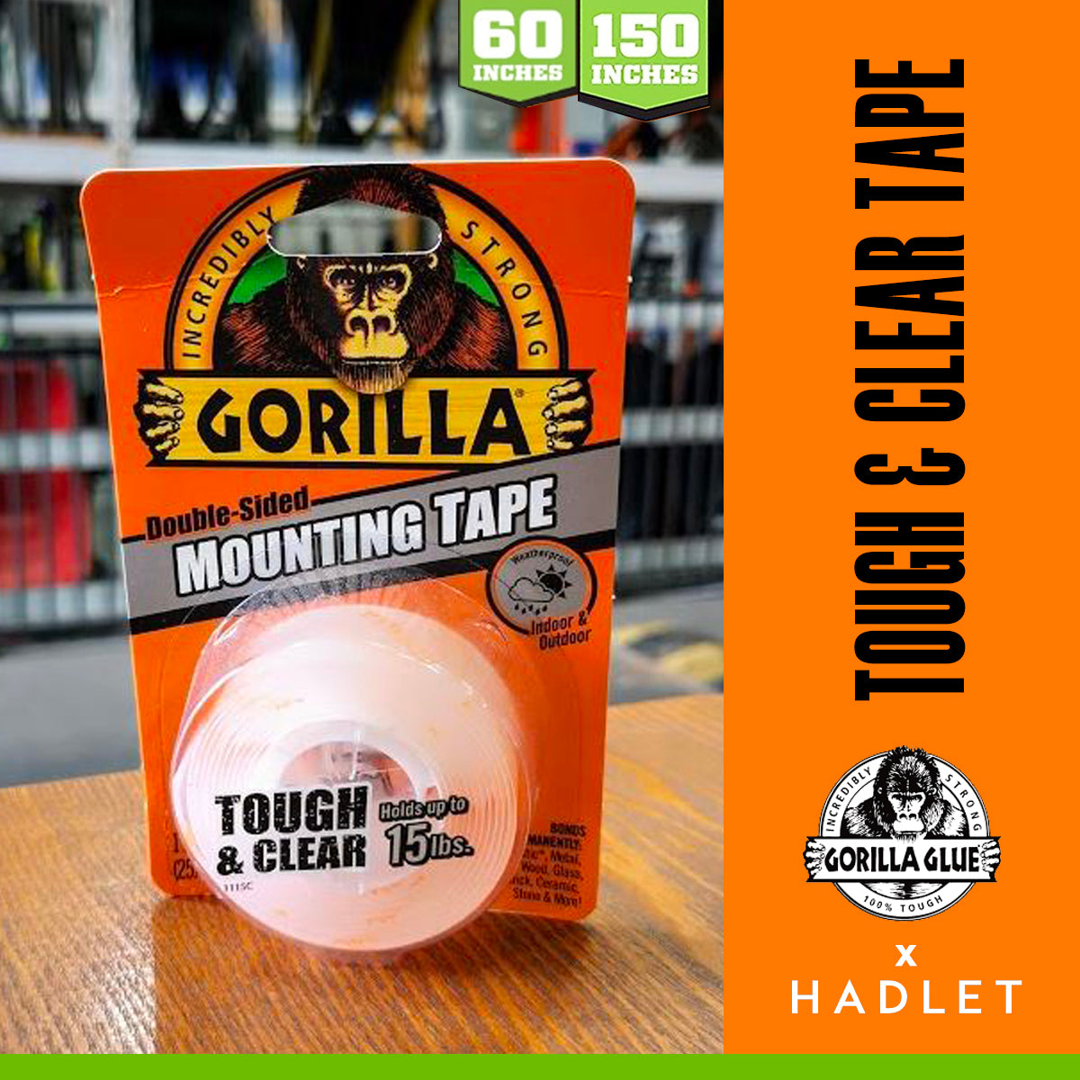 Gorilla 双面安装胶带（坚韧且透明）[60/150 英寸]