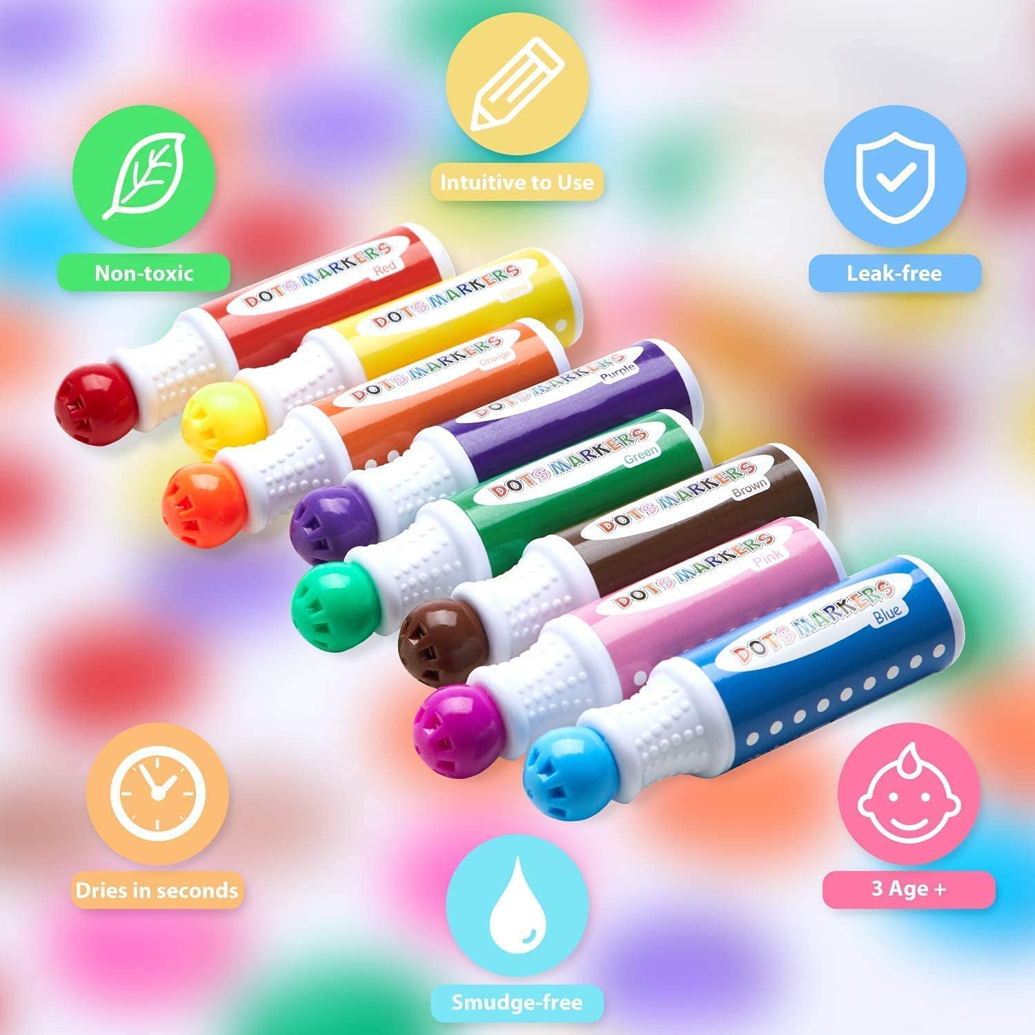 Ohuhu Dot Paint Markers Kit, 8 Colors (40 Ml, 1.41 Oz.) [Water-Based Non-Toxic]