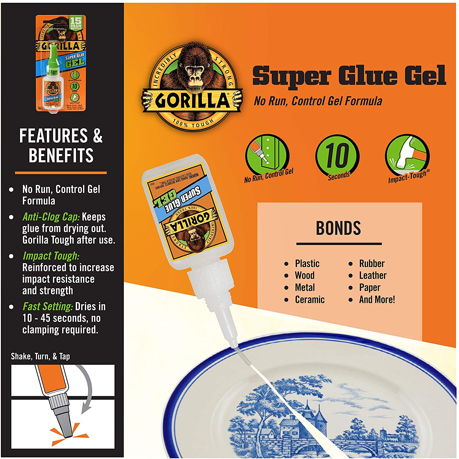 Gorilla Glue Original Multi-Purpose Indoor/Outdoor Waterproof Super Glue  Adhesive, 2-oz