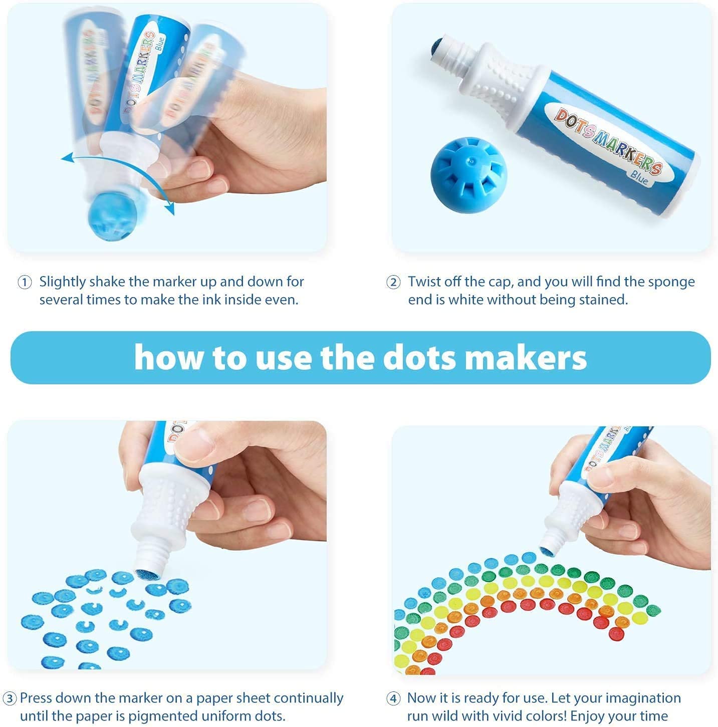 Ohuhu Dot Paint Markers Kit, 8 Colors (40 Ml, 1.41 Oz.) [Water-Based Non-Toxic]