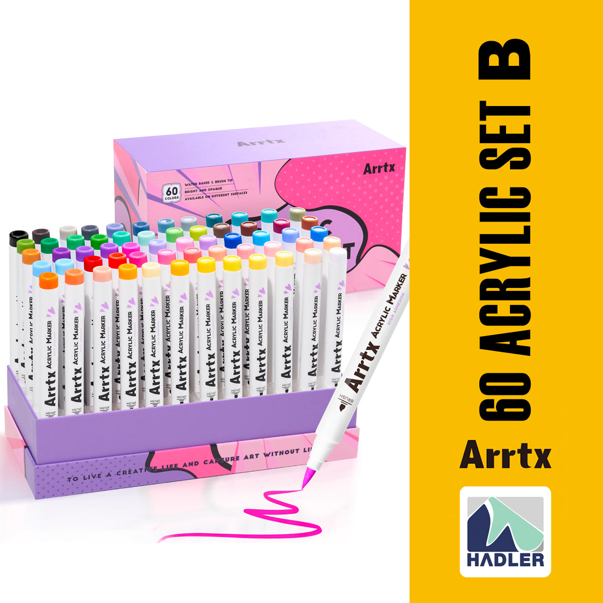 Arrtx 60 Colors Acrylic Marker Brush Tip Set B