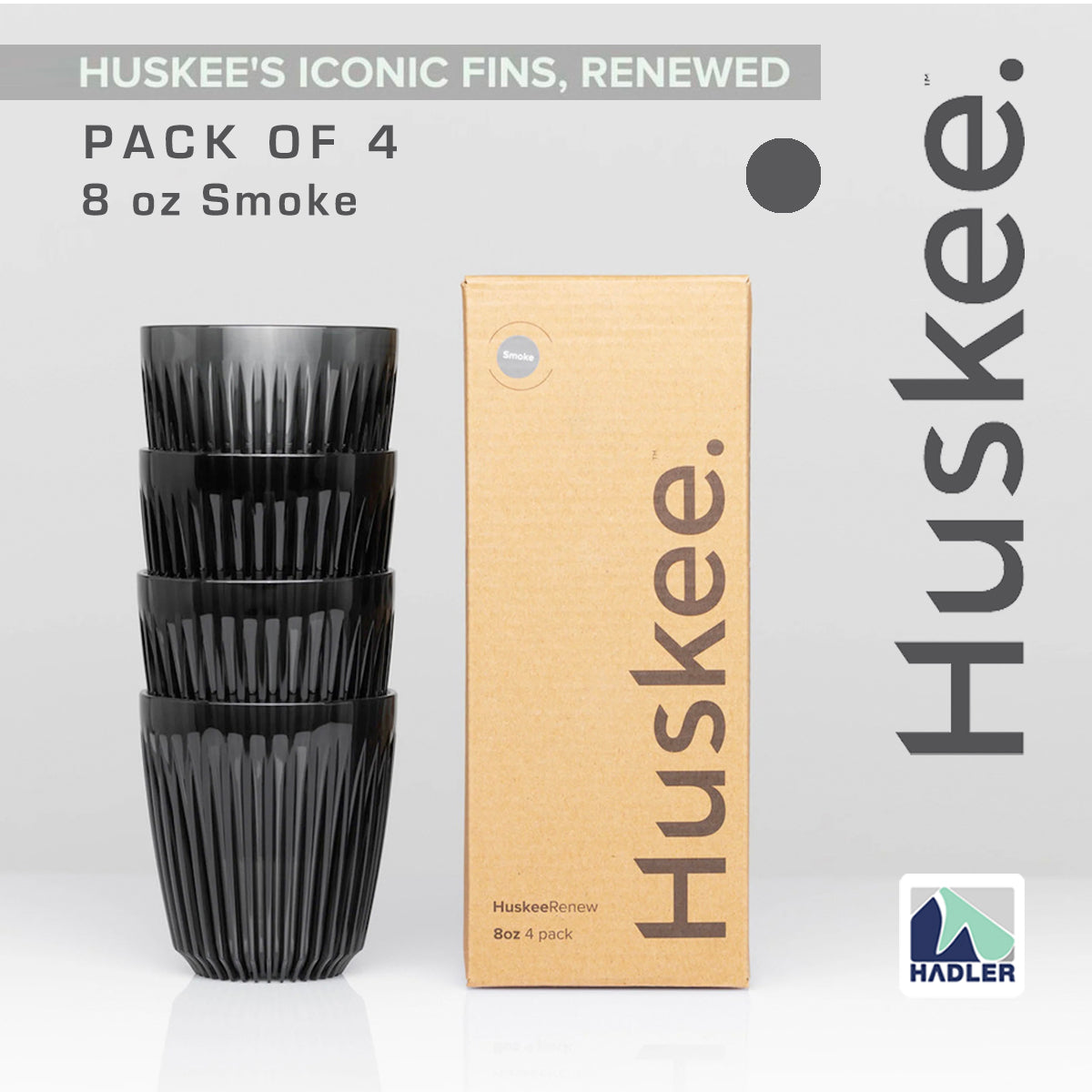 Huskee Renew 8oz Pack of 4 Coffee Cups [Smoke]