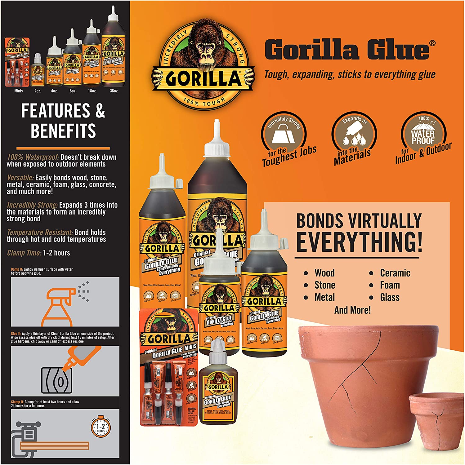 Gorilla Ultimate Wood Glue Bottle 4/8/18 oz