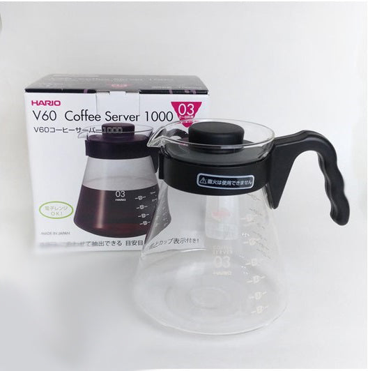 HARIO V60 玻璃咖啡杯，1000 毫升，黑色，尺寸 03