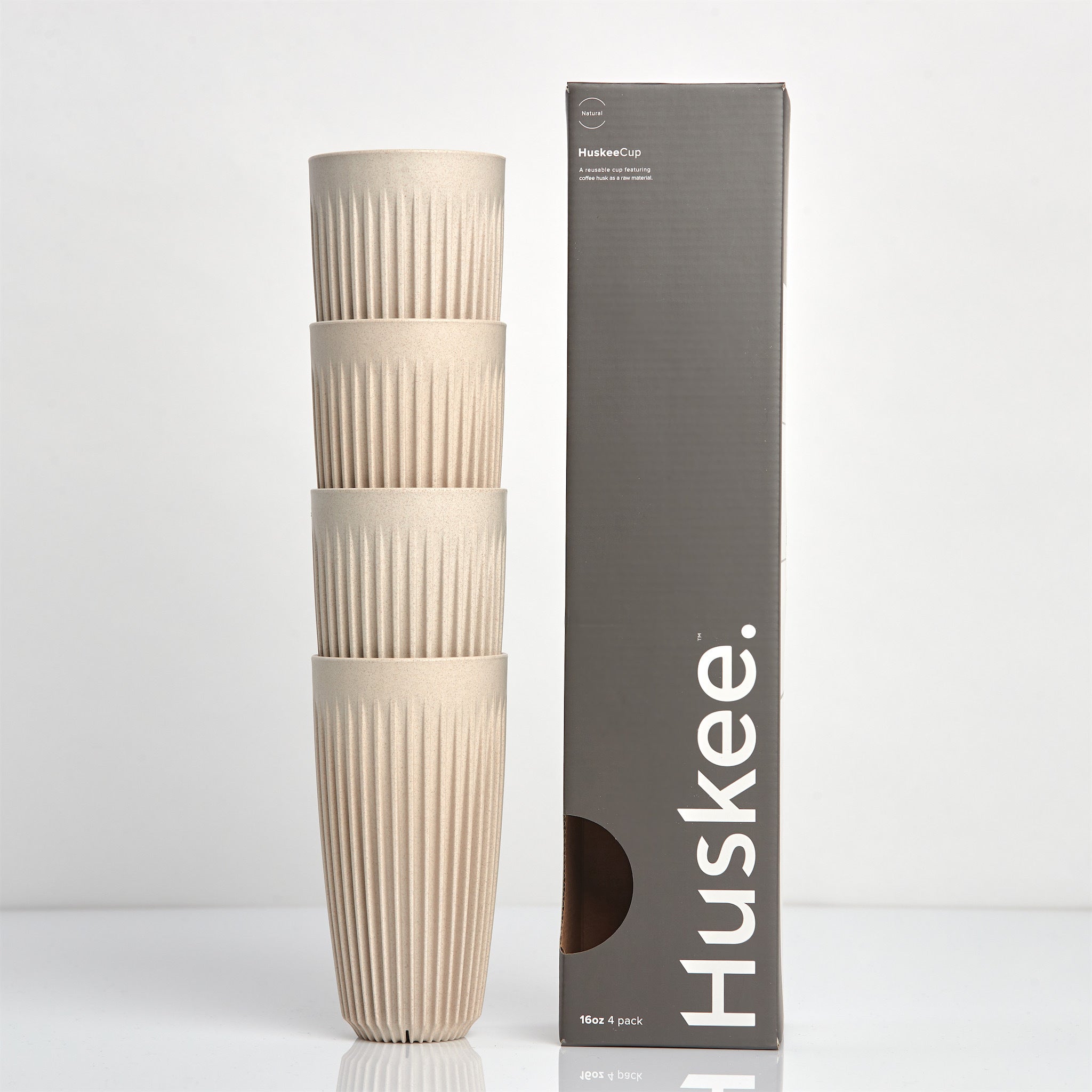 Huskee Coffee Cups Pack of 4 [16oz/473ml] (Charcoal/Natural)