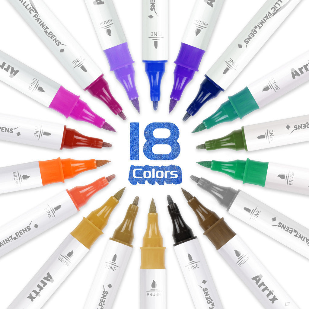 Arrtx 18 Metallic Colors Acrylic Marker Soft Brush Tip