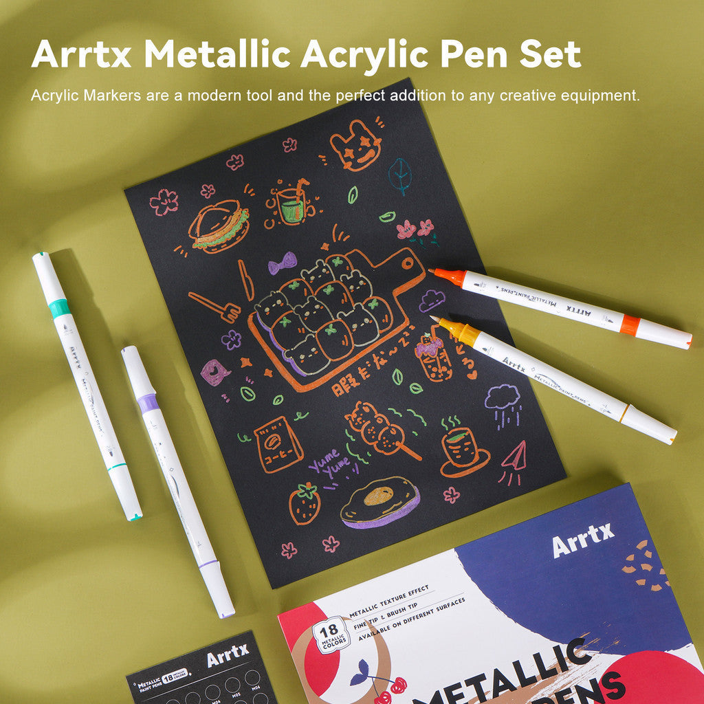 Arrtx 18 Metallic Colors Acrylic Marker Soft Brush Tip